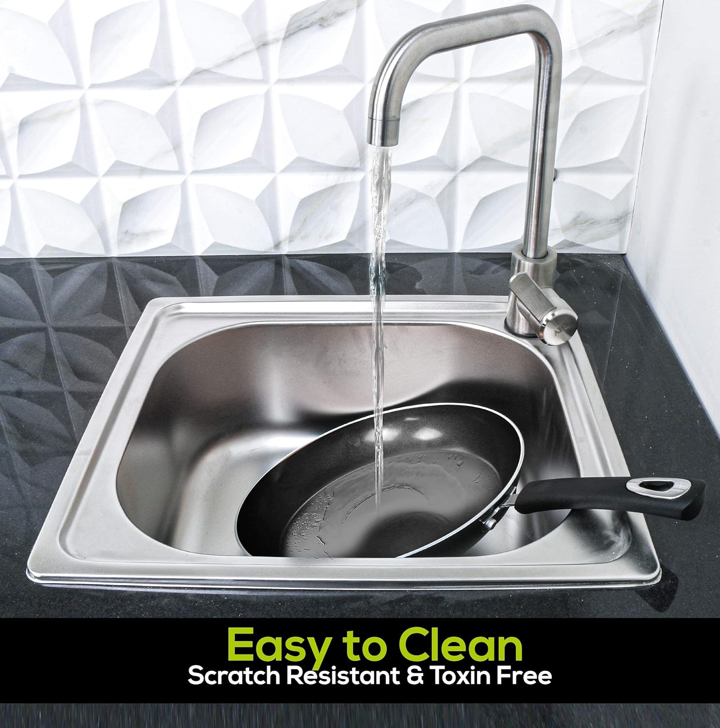 Utopia Kitchen Nonstick Frying Pan Set - 3 Piece Induction Bottom - 8 Inches, 9.5 Inches and 11 Inches (Grey-Black) - 24hrsmart